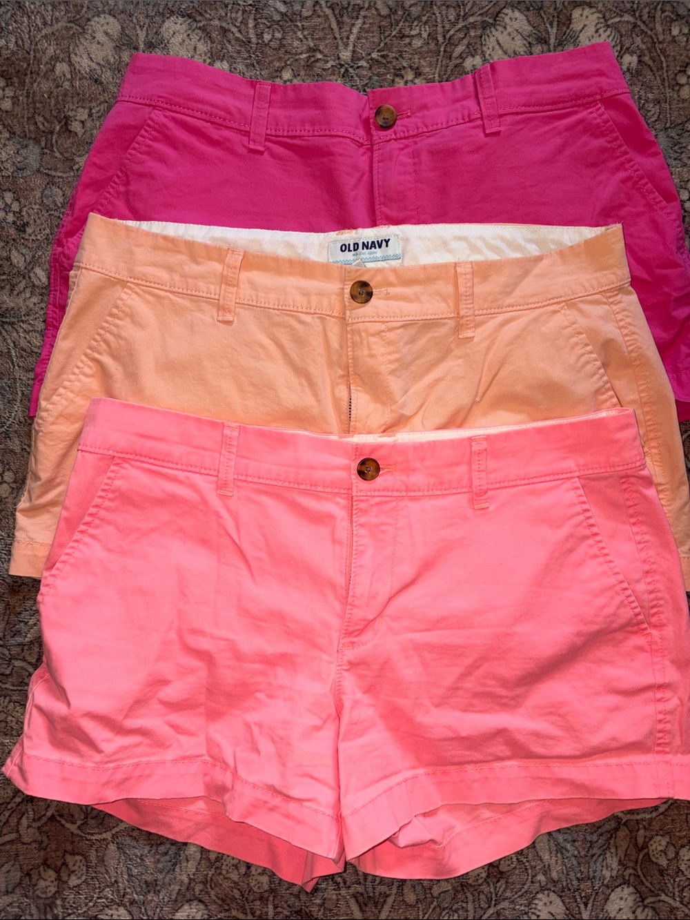 Old Navy Bright Pink, Peach & Coral Cotton/Spandex Shorts - 3-Pair, Size 8
